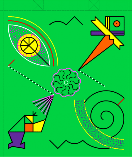 Brightly-coloured totebag design by Peter Nencini