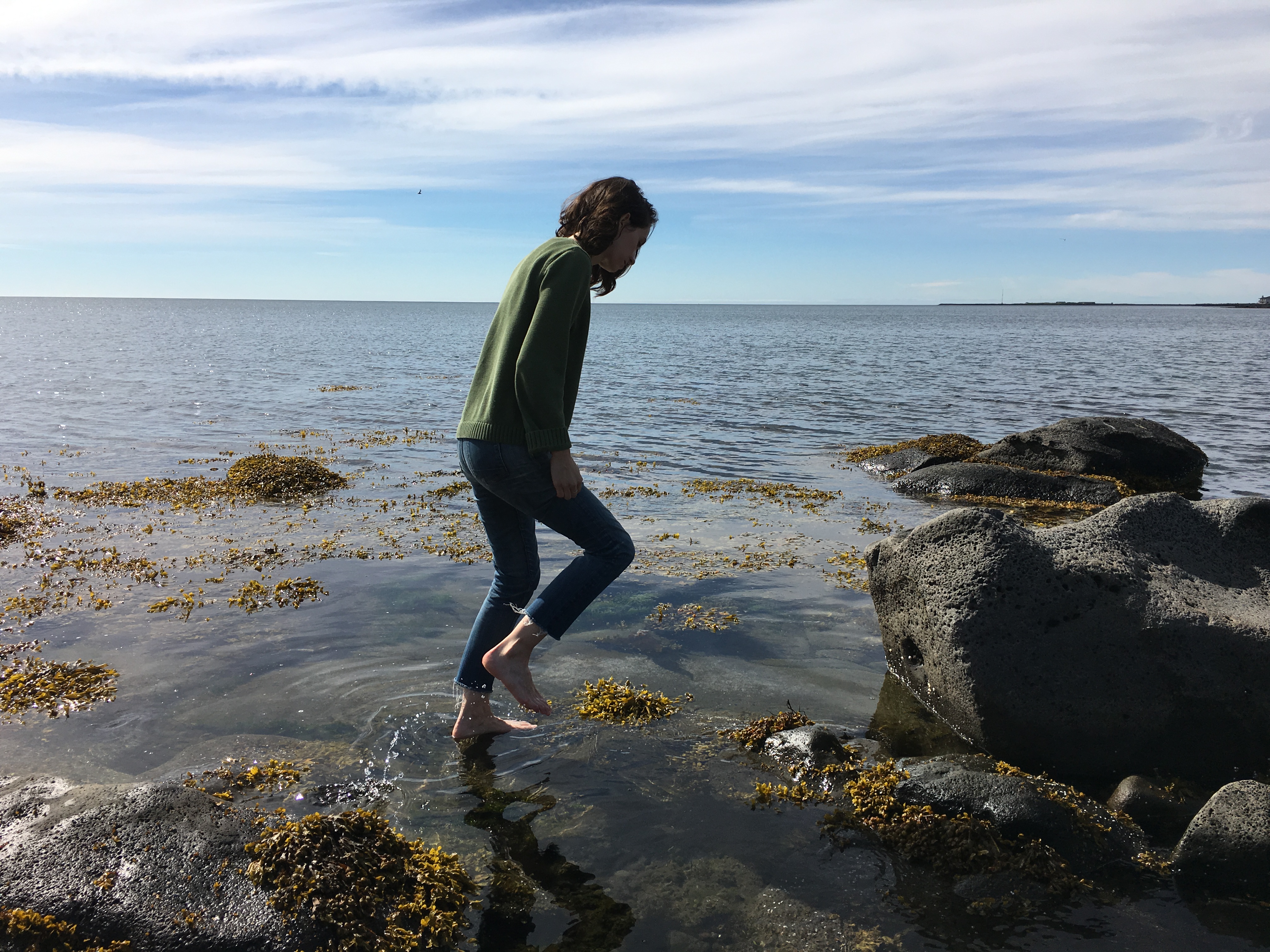 Wading in the water at Faxaskjól in Reykjavík