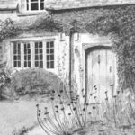 Detail from graphite drawing of house in Oxfordshire