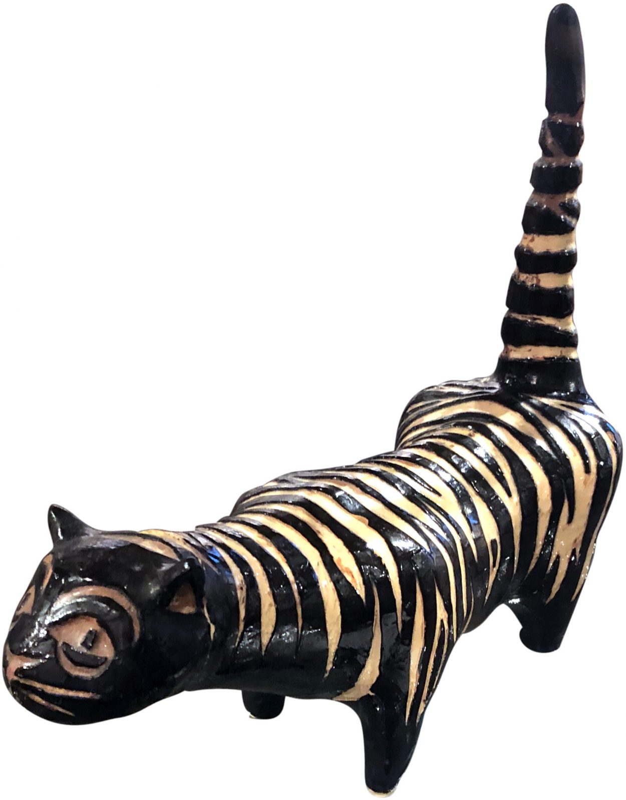 Life-size black and white ceramic cat by David Hockney