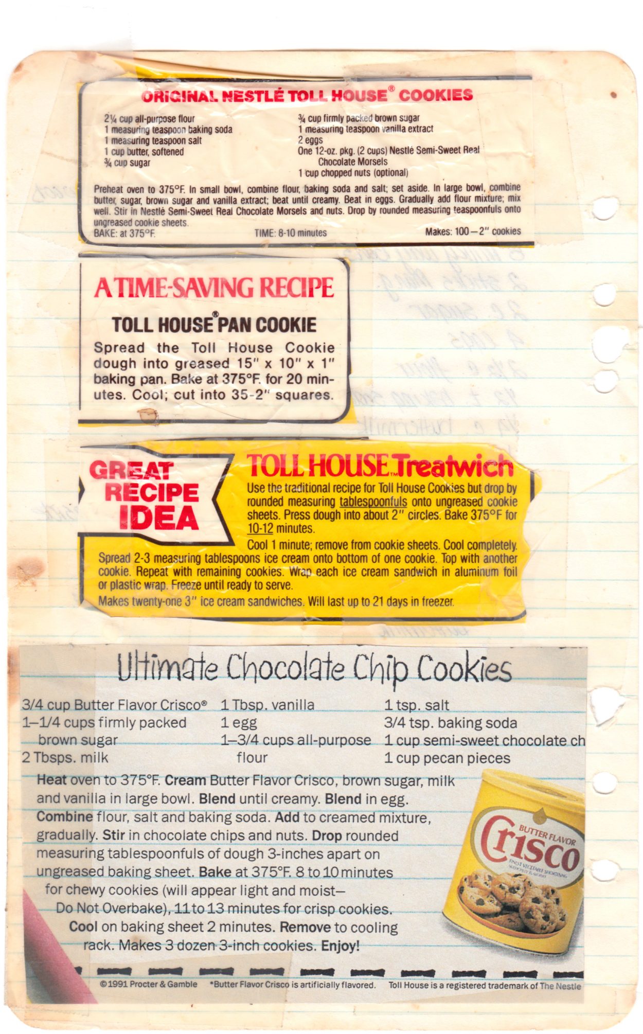 Chocolate chip cookie recipes from my mom’s recipe notebook