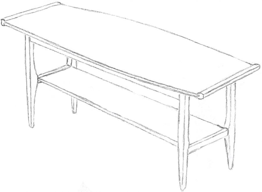 Drawing of a mid-century coffee table