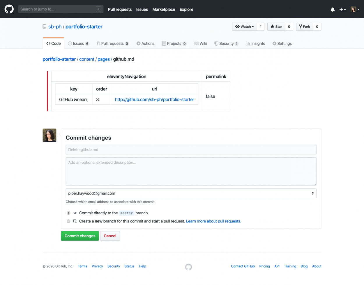 Screenshot of GitHub’s delete confirmation screen