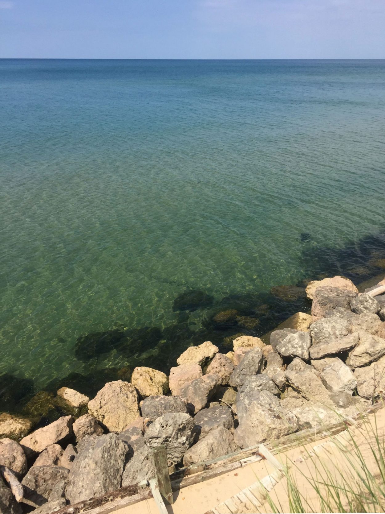 Shoreline in Lake Michigan without beach