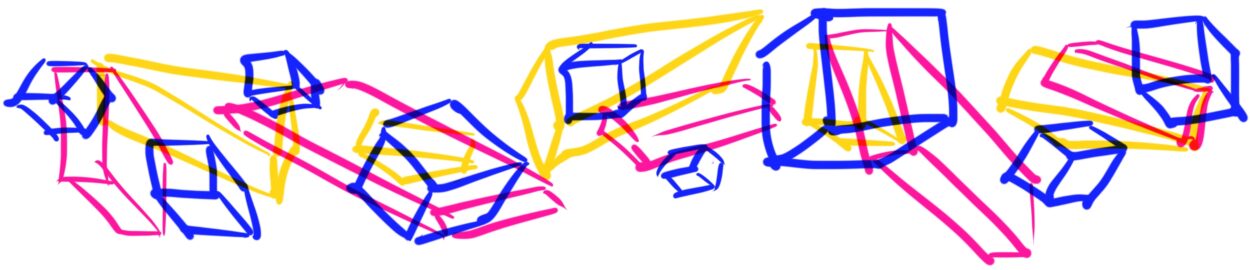 Illustration of blocks in blue, yellow, and pink