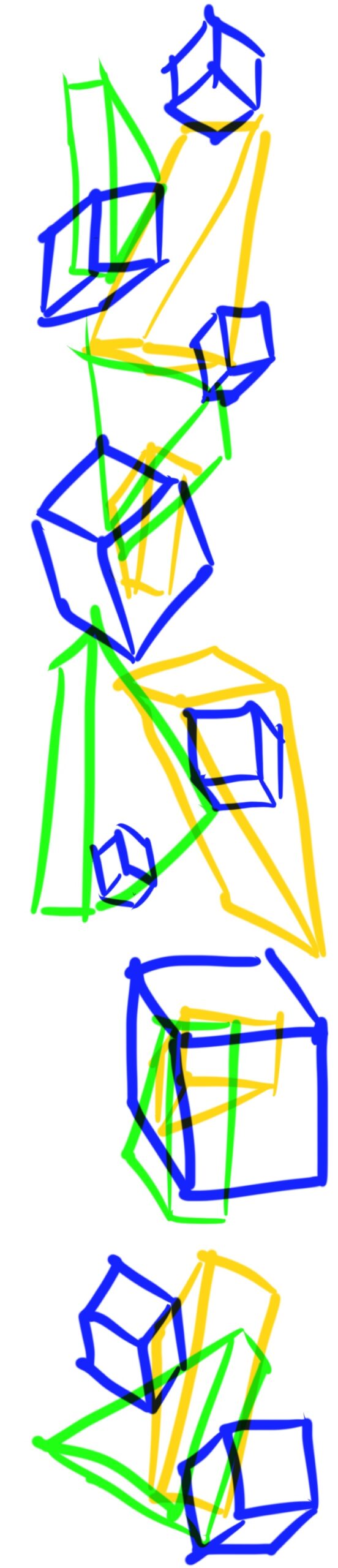 Illustration of blocks in yellow, green, and blue