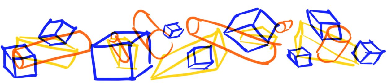 Illustration of blocks in blue, orange, and yellow