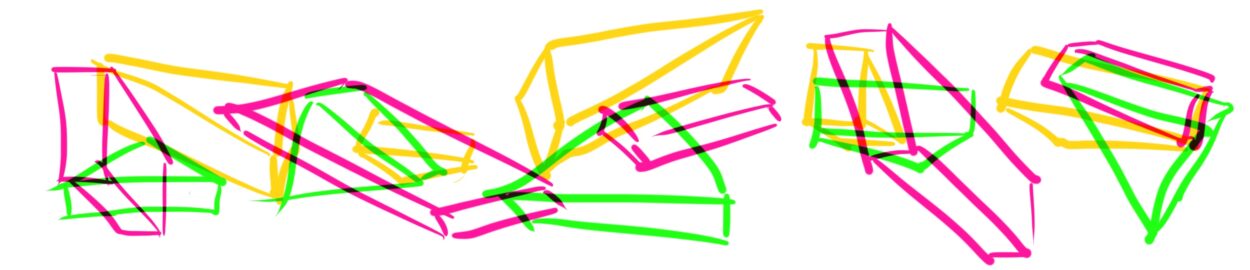 Illustration of blocks in yellow, green, and pink