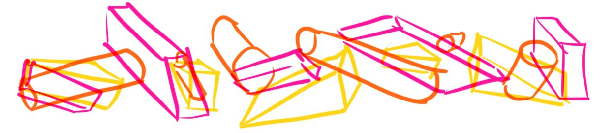 Illustration of blocks in orange, pink, and yellow