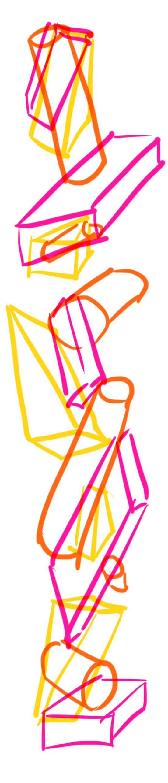 Illustration of blocks in pink, yellow, and orange