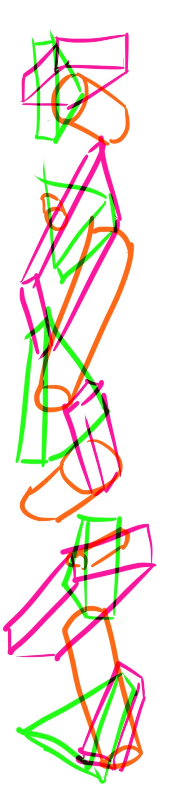 Illustration of blocks in green, orange, and pink