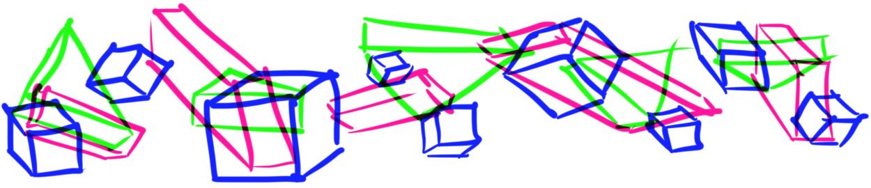 Illustration of blocks in blue, pink, and green