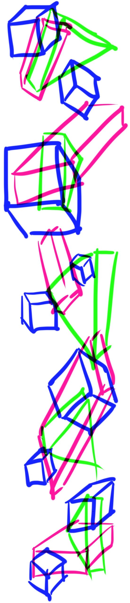 Illustration of blocks in blue, pink, and green