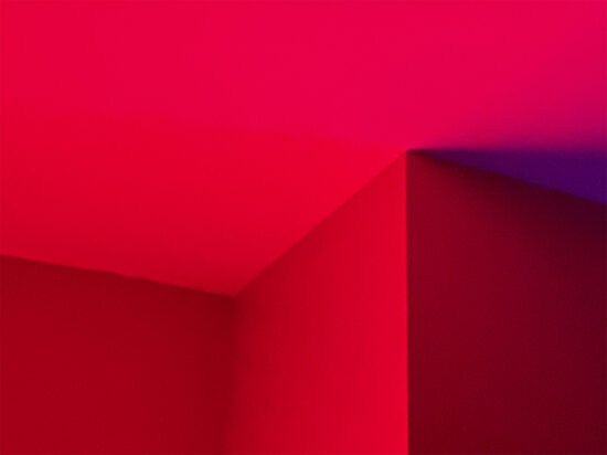 Corners of a room in red and blue light