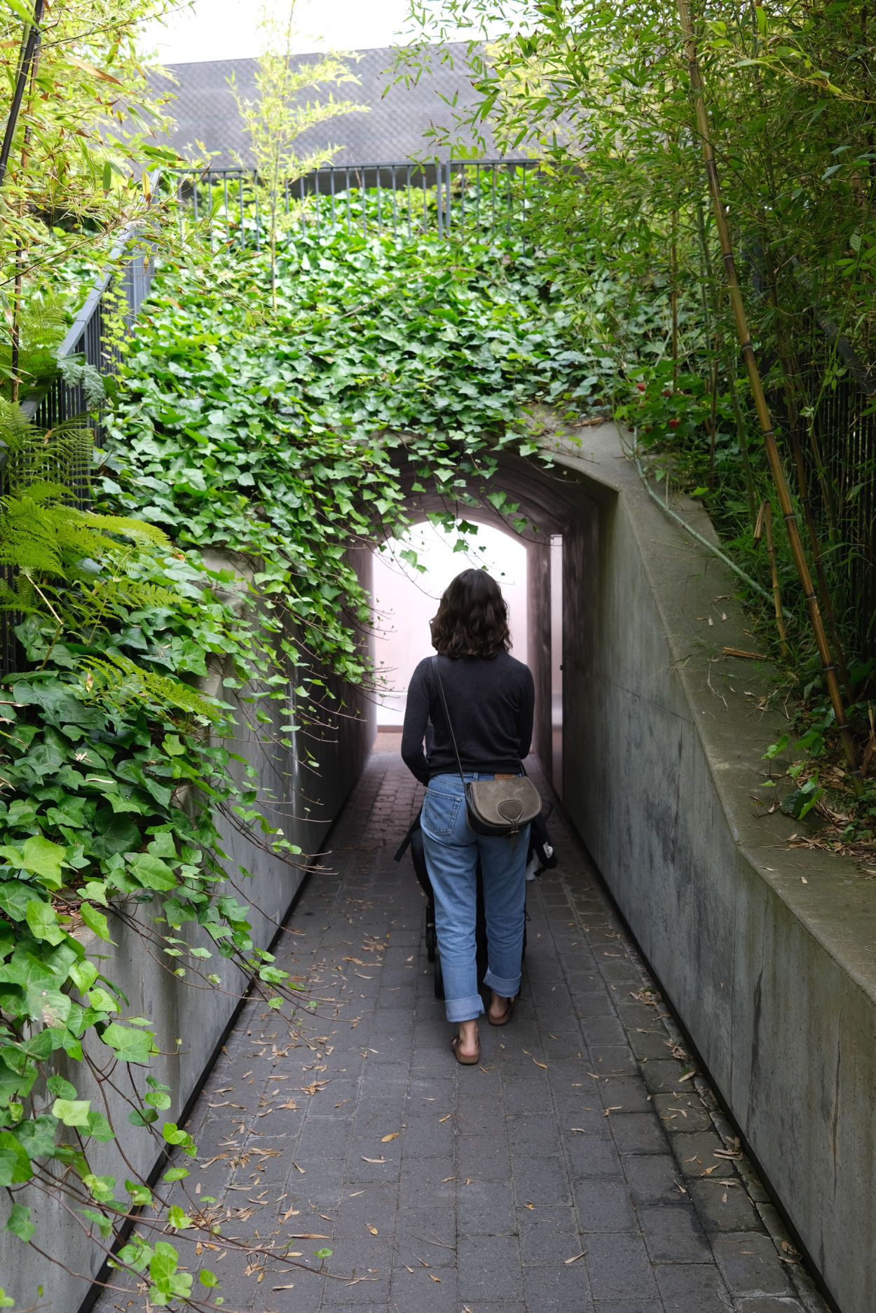 A woman walking in to James Turrell’s “Three Gems”