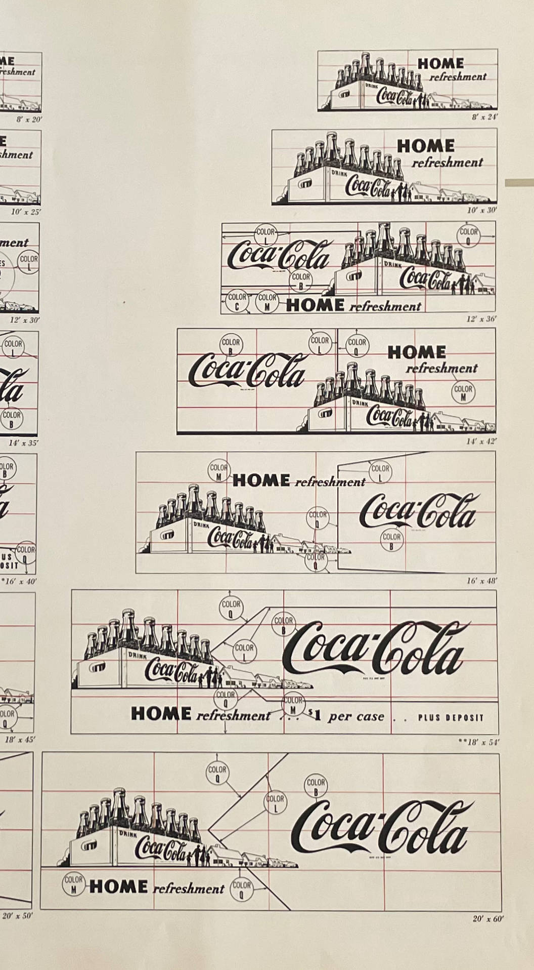 Detail from an enormous mid-century Coco-Cola brand manual at the Letterform Archive demonstrating responsive-esque design